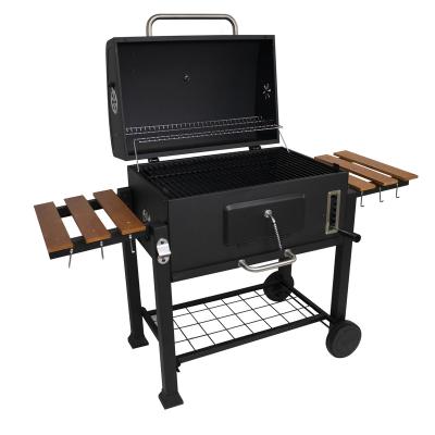 China Factory Price Factory Price Adjustable Size Charcoal BBQ Grill Smoker Outdoor Black Square BBQ With Side Table for sale