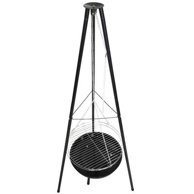 China Portable Vertical Height Tripod BBQ Adjustable Fire Stocked Pit Hanging Charcoal Grill for Camping for sale