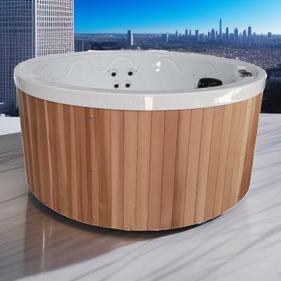 China Red Cedar Wood Sauna Hot Tub Whirlpool Massage Outdoor Spa Round Bathtub for sale