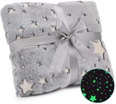 China PORTABLE Wholesale Best Prices Plush Flannel Fleece Super Soft Glow in Dark Gray Star Glow Baby Blanket for Unisex for sale