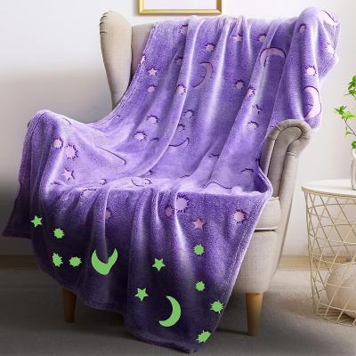 China PORTABLE Wholesale Super Soft Glow in the Dark Birthday Christmas Premium Glowing Luminous Moon Throw Blanket for Kids for sale