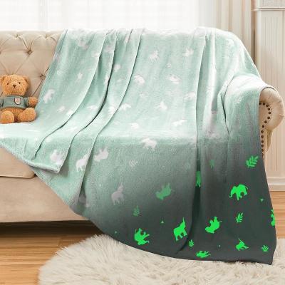 China PORTABLE Hot Selling Glow in the Dark Dinosaur Blanket Gray Patterns Throw Luminous Flannel Sofa Bed Blanket for sale