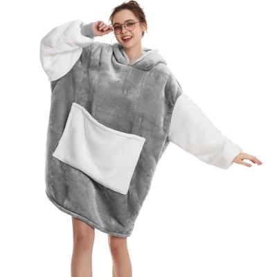 China Wearable Blanket Anti Dust Mites Sweatshirt Hoodie Covering Super Thick Comfortable Wearable Sherpa Oversized With Big Pocket for sale