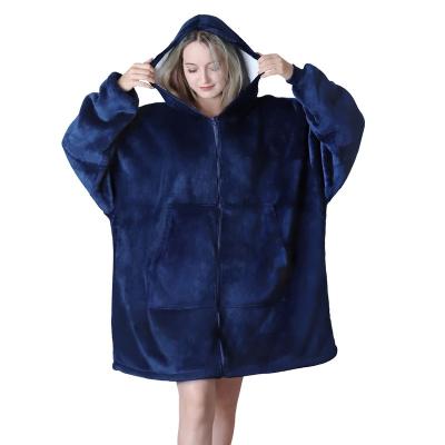 China Anti Dust Mite Oversized Plush Sherpa TV Hoodie Fleece Blanket Wearable Warm Sweatshirt With Zipper for sale