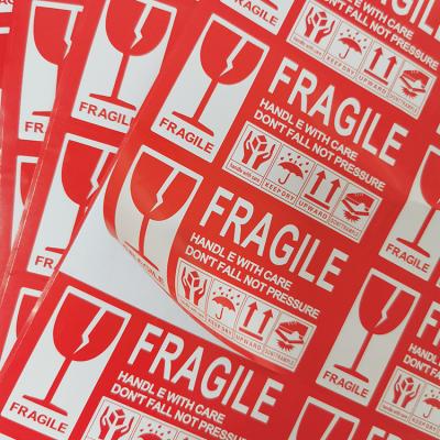 China Custom Printed Fragile Red Waterproof Fragile Warning Label Sticker Warning Label Fragile Sticker for sale