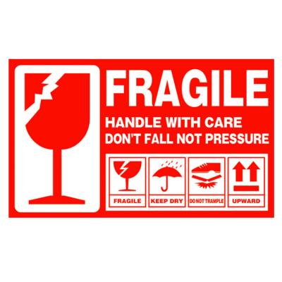 China Custom Packing Labels Shipping Box Label Handle Care Fragile Sticker Waterproof Red Warning Stickers Large Adhesive for sale