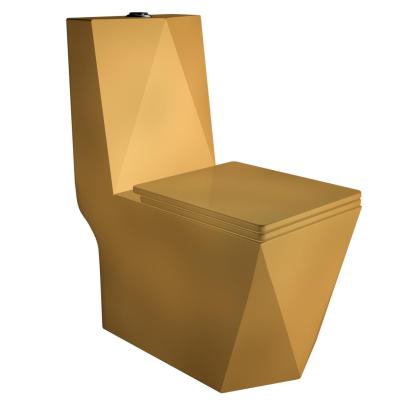 China New Double Flush Rimless Ceramic Sanitary Ware Gold Color One Piece Toilet for sale