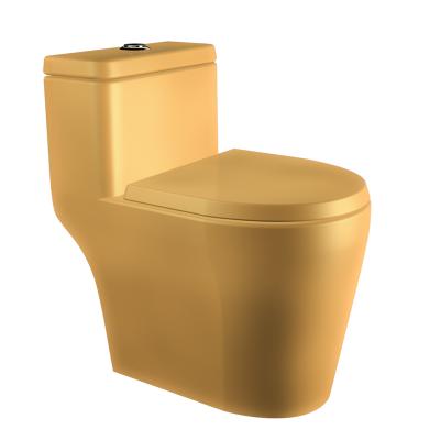 China Bathroom High Quality Cheap Ceramic Gold Color Double-Flow Space Saving One Piece Toilet for sale