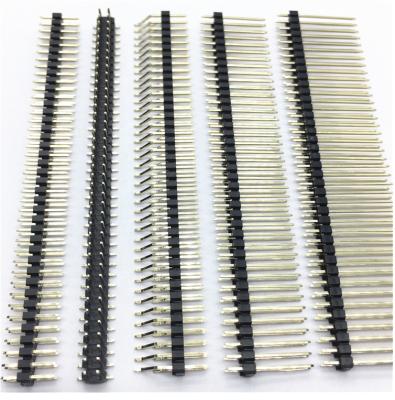 China Iron/Black Plastic Gold Plating/White/Green/Yellow Copper/Pitch 2.54mm Rown 4-6-8-10-40 Pin Header Plastic Single Pins for sale