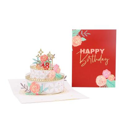 China Europe Handmade Craft Paper Cut 3d Happy Birthday Cake Pop Up Cards for sale