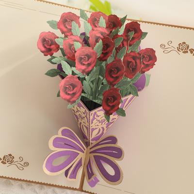 China Europe 3d Flower Bouquet Mother's Day Greeting Rose Pop Cards for sale