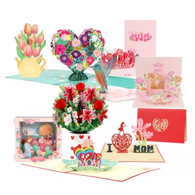 China China Paper Cut Custom Pop Up Handmade Cards 3d Flower Greeting Cards For Mum for sale