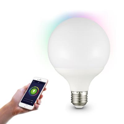 China White Lighting E27 Lamp Residential Stepless Holder Dimming Smart Voice Activated RGB Color Changing G95 LED Bulb For Alexa Tmall for sale