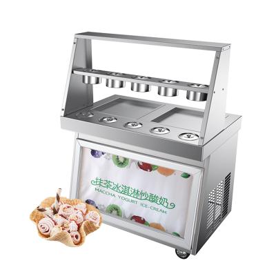 China Bakery Donper Fried Yogurt Machine Double Pan Frying Ice Cream Milk Ice Cream Roll Machine Cheap Thailand Commercial Automatic Ice Cream Frying Machine for sale