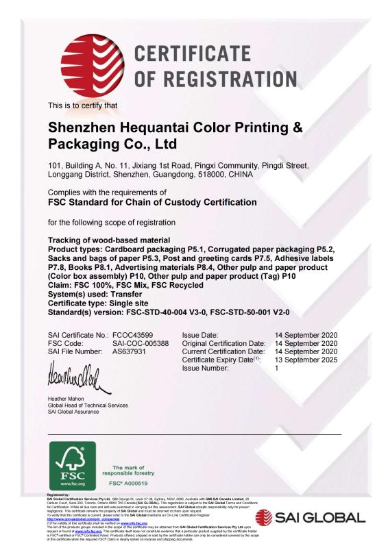 FSC - Shenzhen Hequantai Color Printing&packaging Co., Ltd.