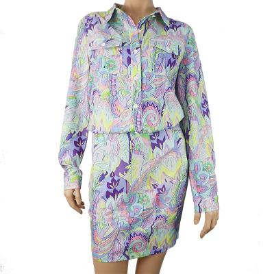 China Anti-pilling design summer 2021 2 pieces open waist straight lapel printed short long sleeve hip shirt dress for sale