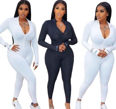 China 2020 Viable Women's Sexy V-Neck Long Sleeve Ribbed Bodycon One Piece Custom Made Lucky Label Jumpsuit for sale