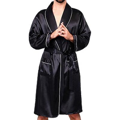 China 100% polyester OEM luxury men's satin silk contrast bathrobes binding male long robe sleep robe QUICK DRY for sale