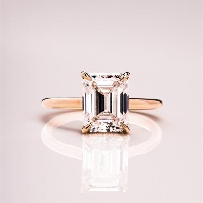 China 2023 New Romantic Gold Emerald Cut Moissanite Wedding Ring Of Jewelry Design 14K Engagement Ring for sale