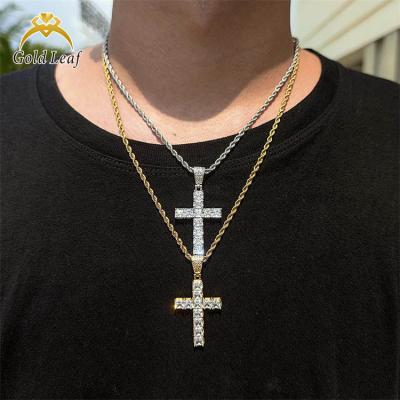 China Jewelry 925 CLASSIC silver moissanite Goldleaf necklace fashion cross pendant for men and women cross necklace for sale