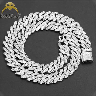 China White Gold Plated Moissanite Necklace Goldleaf Cuban Hip Jewelry Hip Hop Jewelry Cuban Chain For Man for sale