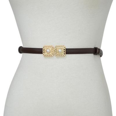 China Comfortable Women's Fashion Pearl Belt Dress PU Elastic Waistband for sale