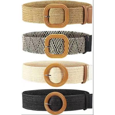 China Wholesale Bohemian PP Grass Factory Belt Square Around Pin PP Grass Buckle Woven Belt For Ladies for sale