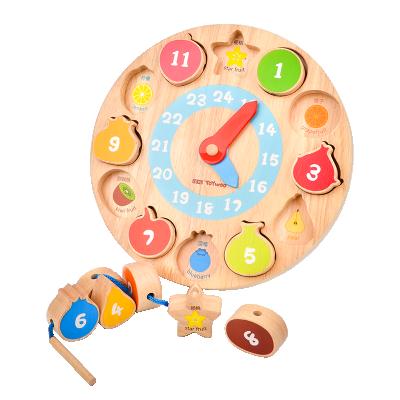 China Eco-friendly Fruit Material Educational Knowledge Toy Montessori Clock Wooden Round Toy For Toddler for sale