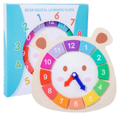 China Eco-Friendly Material Educational Toy Color Knowledge Teaching Aid Wooden Clock Toy For Toddlers for sale