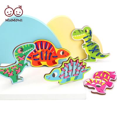 China Vivid Dinosaur and Animals Designs Hottest Selling Dinosaur Trace Activity Set Animals Sewing Game Creative Wooden Lacing Game for sale