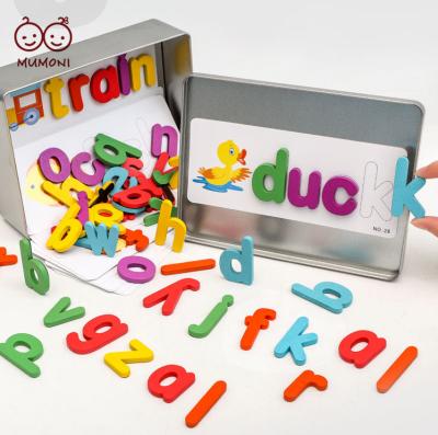 China The letters can also be stuck on the board and fridge super cool letters spelling game in the big tin box words learning game with flashcards magnetic spelling game for sale