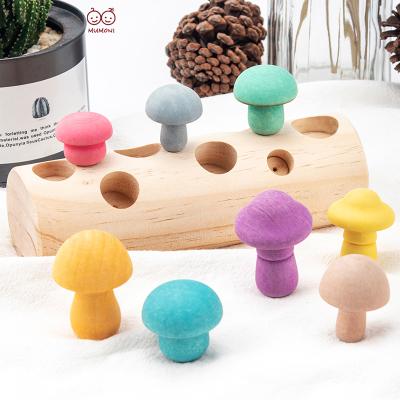 China Amazon Hot Sale Wooden Mushroom Toy Color Cognitive Game Baby Early Education Mushroom Picking Toy Simulation Eco-friendly Material for sale