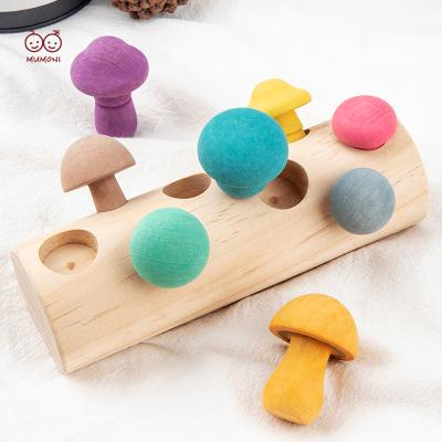 China Montessori Eco-friendly Material Wooden Mushroom Selecting Toy Baby Colorful Mushroom Shape Size Matching Matching Game Toys for sale