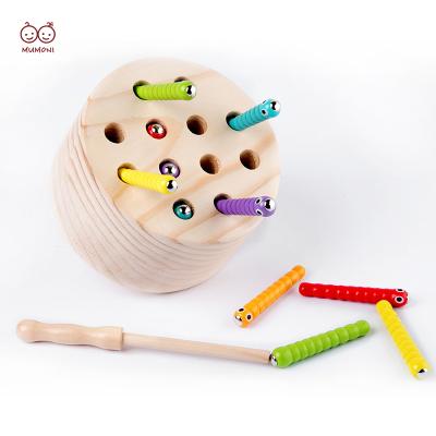 China Kids Catching Insect Game Kids Montessori Hot Selling Wooden Catching Bug Toys Magnetic Worm Toy Magnetic Catch Worms Educational Stick Game for sale