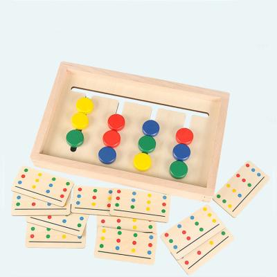 China Multifunctional Wooden Sliding Puzzle Kids Learning Toy Wooden Color Cognitive Sorting Chess Practicing Toys Double Sided Matching Game for sale