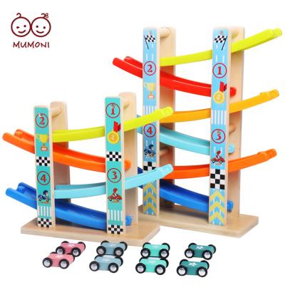 China Upgrade Child Ability Manual Top Ramp Smart Runner with 4 Mini Cars Boys Best Gifts Slide Car Toys Funny Wooden Track Car for sale