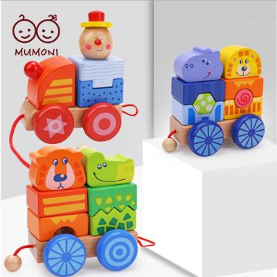 China Cute Animal Style Top Design Interlocking Tumbler Stack Building Blocks Shape Building Block Luminous Wooden Animal Train Toys for sale