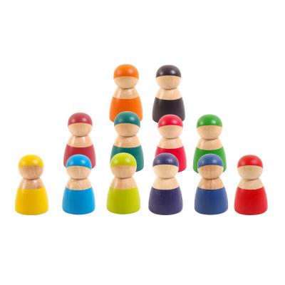 China DIY Educational Toy Counting Preschool Wooden Toys For Baby Kids Figures Forms Educational Game Rainbow Peg Wooden Dolls for sale