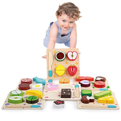 China Various Ways To Play Kids Educational Food Puzzle Food Kitchen Set Toy Wooden Bound Cut Puzzle for sale