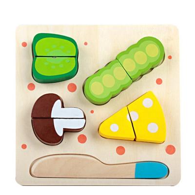 China Various Ways To Play Mini Kitchen Play Food Jigsaw Set Educational Colorful Wooden Jigsaw Puzzles Toy Wooden Cutting Puzzle for sale