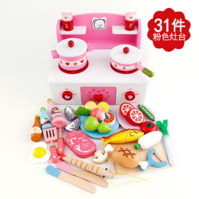 China Eco-friendly material children's toy cookware knowledge wooden cookware toy cooking bench toy for sale