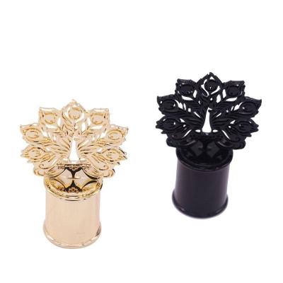 China Custom Black Peacock Tail Alloy Bottle Cap Metal Perfume Cover Wholesale Of Wine Bottle Cap for sale