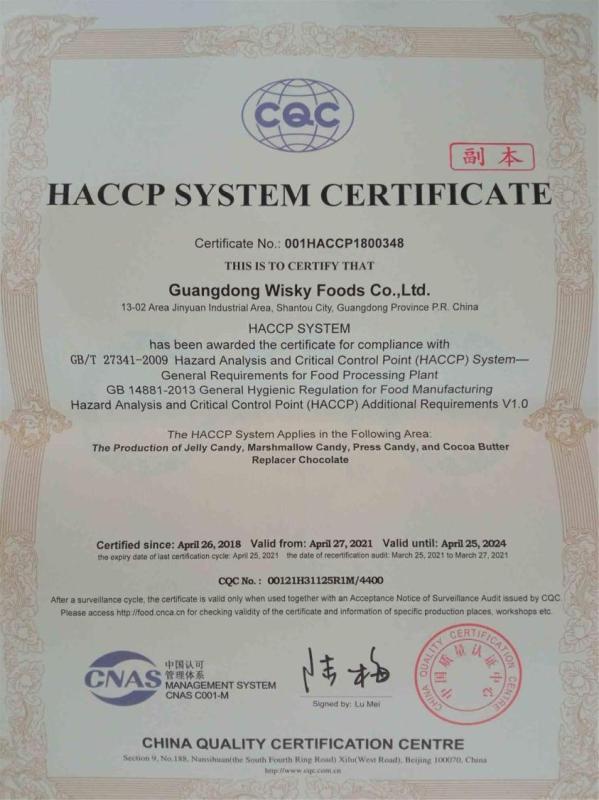 HACCP - Guangdong Wisky Foods Co., Ltd.