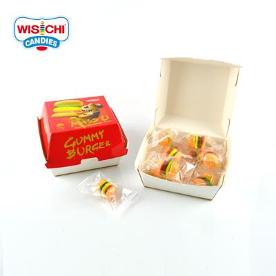 China Free Sample Fruit Burger Fruit Chew Candies Natural Halal Gummy Bulk Fruit Burger Juice Gummy Candy for sale