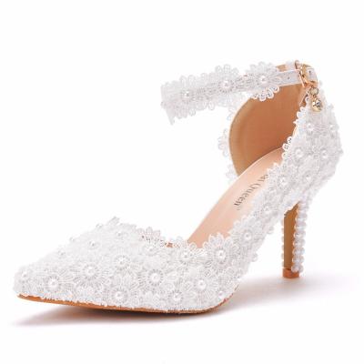 China New Style Breathable White Lace Women's Shoes Factory Direct Sales Wedding Sandals Led Stiletto Heel High Heels for sale