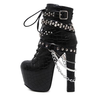 China Size Increasing High Quality Wholesale Ladies Lace Up Punk Ankle Boots Women Heel Shoes for sale