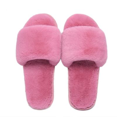 China Fashion Trend Winter Women Bedroom Slippers Faux Fur Fashion Shoes Woman Warm Slip On Flats Female Black Pink Comfortable Home Hairy Slippers for sale