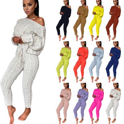 China 3XL Anti-Wrinkle Solid Color Woolen Sweater Sets Womens Knitted Sets Sweaters Women 2 Piece Set for sale