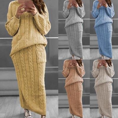 China 5XL Anti-wrinkle Woolen Solid Color Two Pieces Dress Set Sweater Set Skirt Sweater for sale