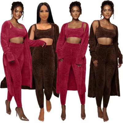 China QUICK DRY wool cardigan and long pants 3 piece set 3 piece legging set 3 piece cardigan set for sale